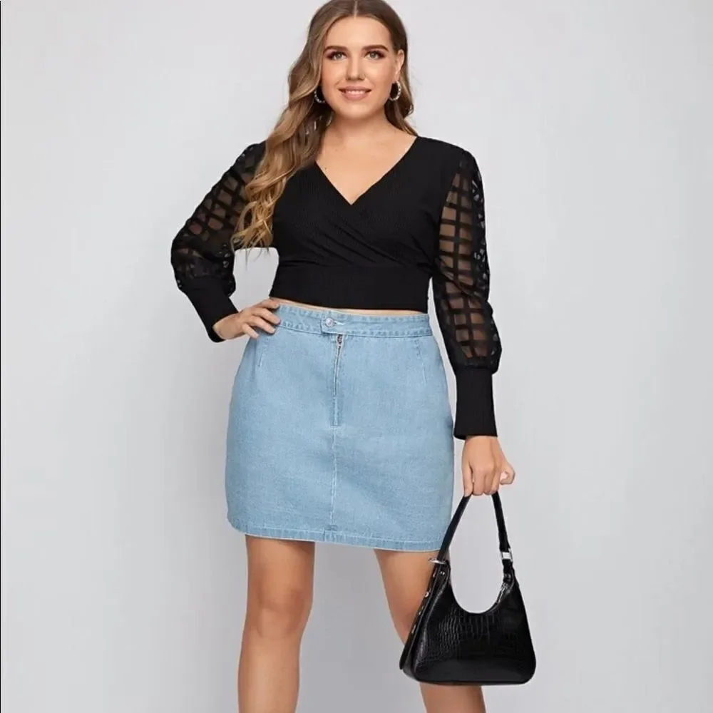 Rhinestone Embellished Denim Skirt